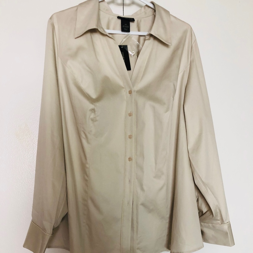Lane Bryant Beige Classic Stretch Button-down Top